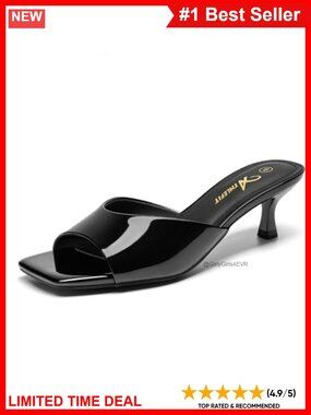 Kitten Heel Square Toe Sandals Slip On Heeled Shoes for Party Office